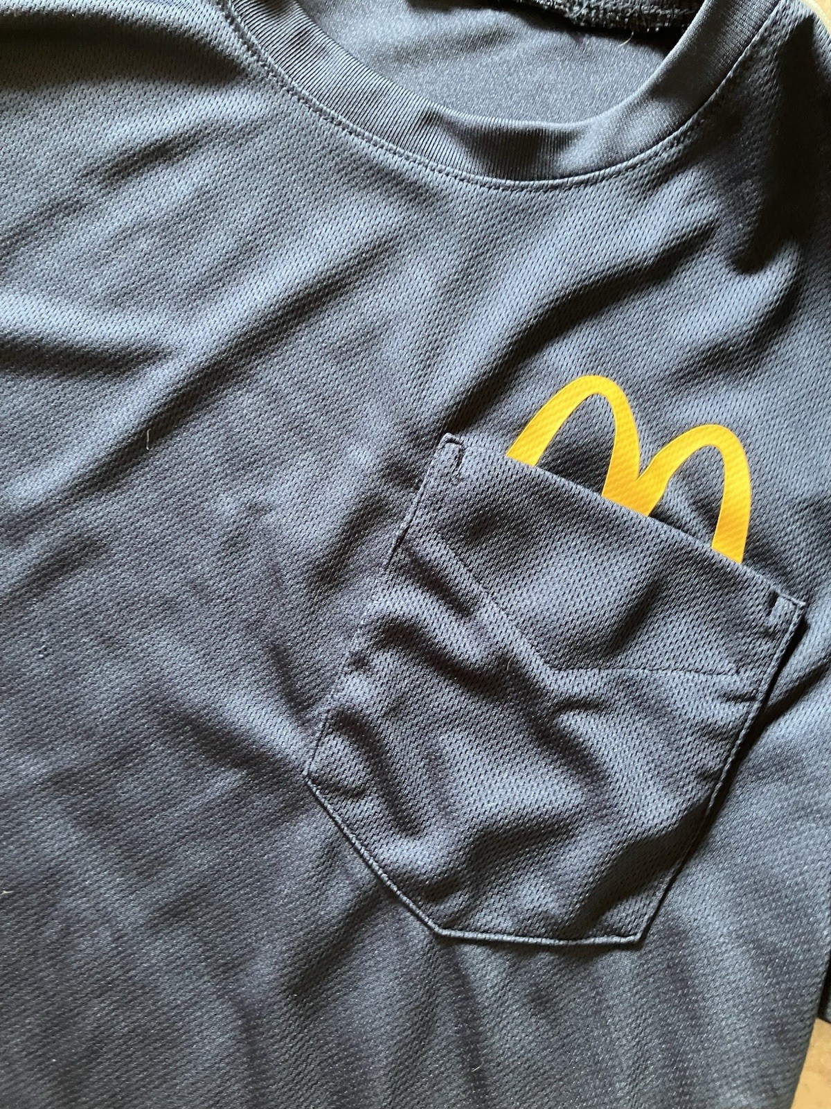 2 McDonald’s Shirt Sz Small Blue Yellow Stripe Employee Uniform Crew Work Top