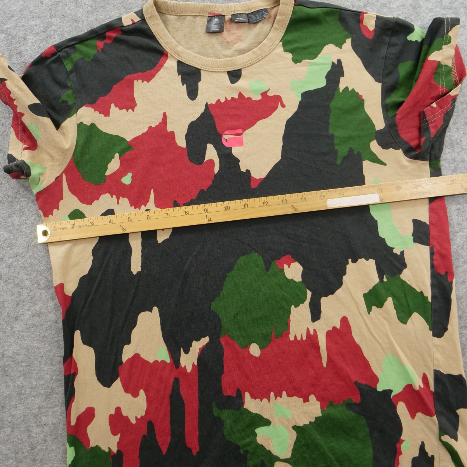 G Star Raw Shirt Mens Mens Green Beige Camo Graphic Print Crew Neck Short Sleeve