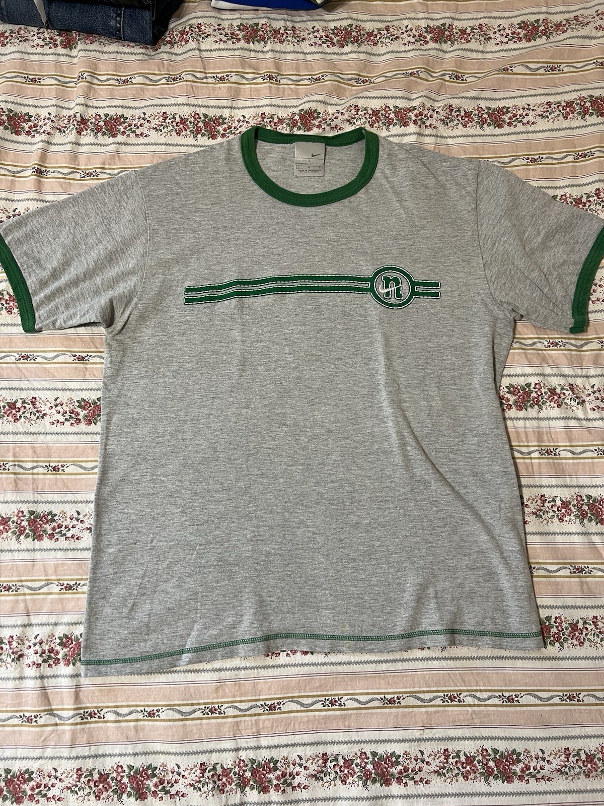Vintage 2000’s Nike Ringer T Shirt Size Large Gray Tag Y2K Embroidered Swoosh