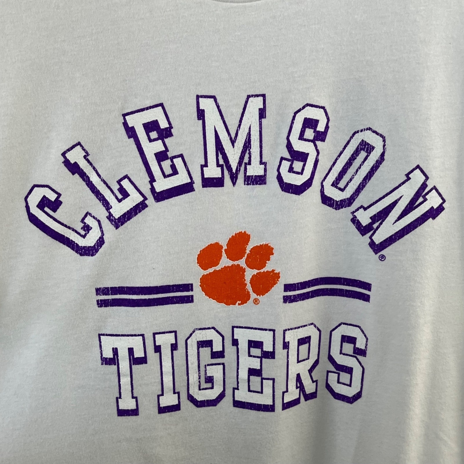 Ouray Clemson Tigers Large White Sueded T-Shirt 60% Cotton & Polyester Soft Feel