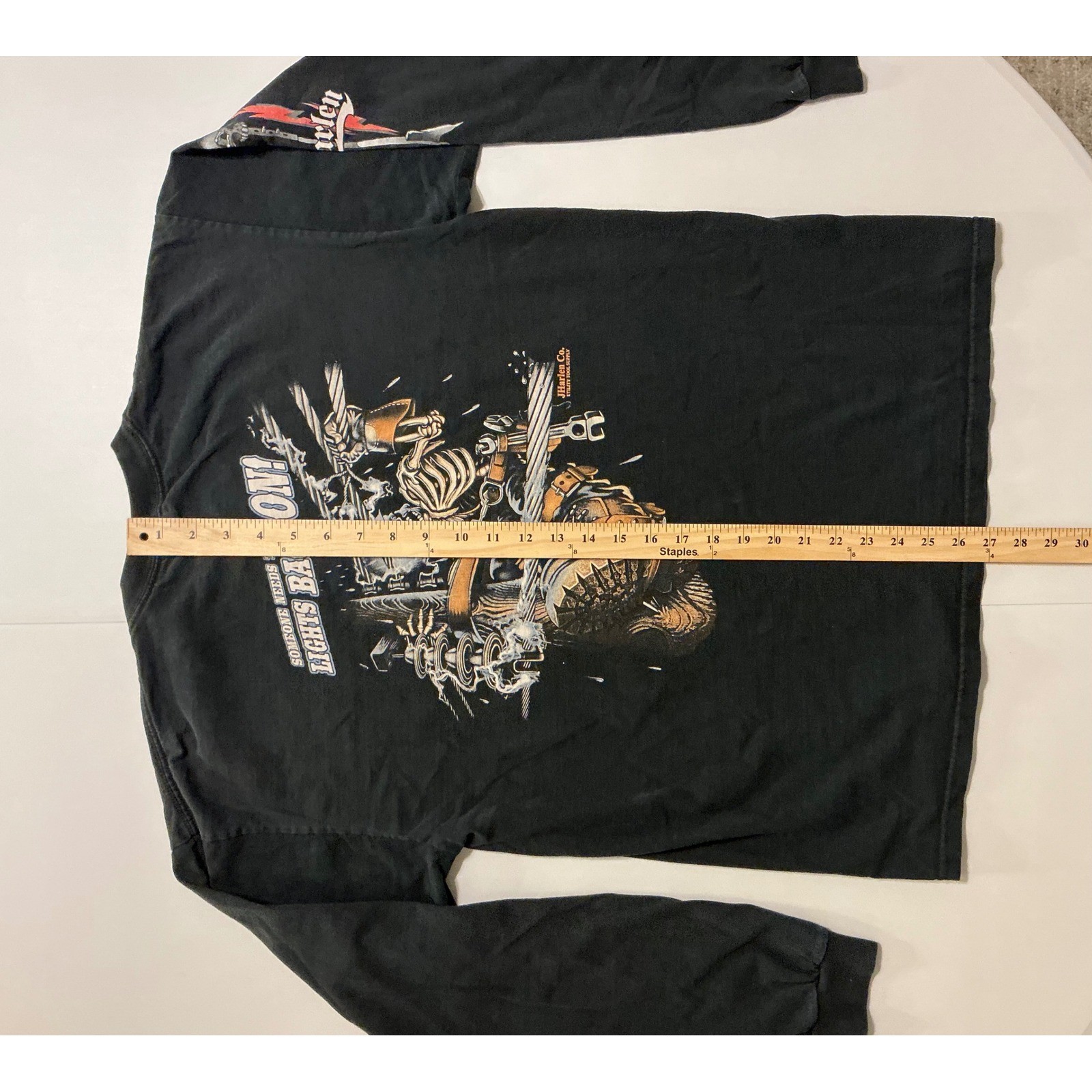 VTG Y2K JHarlen Co T-Shirt Skull Electric Worker Long Sleeve Shirt Mens L Black