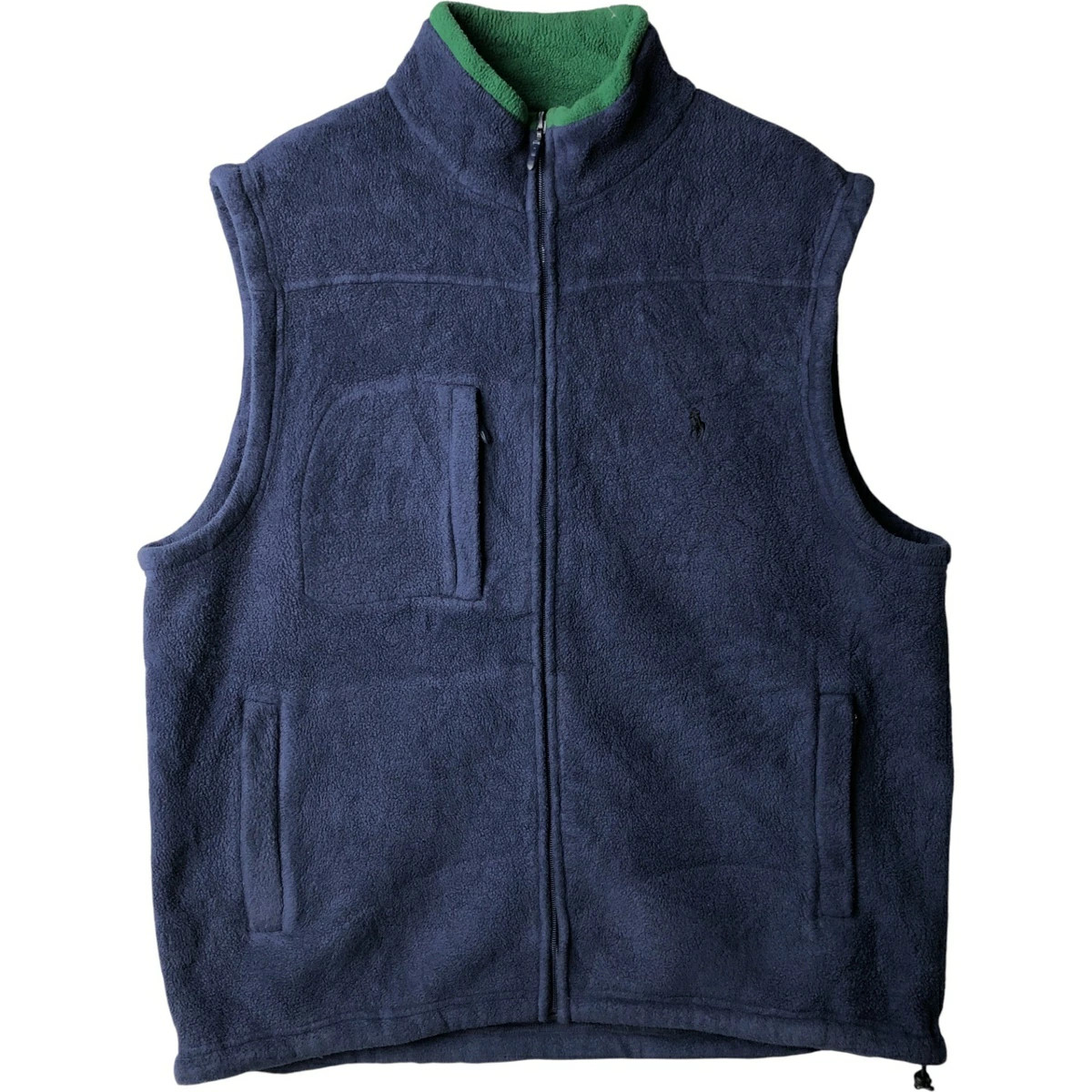 Ralph Lauren POLO Fleece Vest Men L Navy Solid Zip Japan