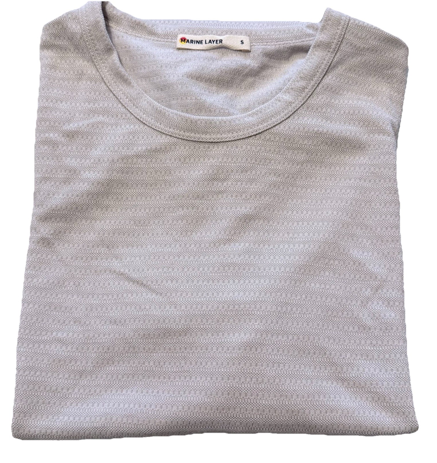 Marine Layer Mens Pattern Textured Stripe Tee Beige Small Super Soft