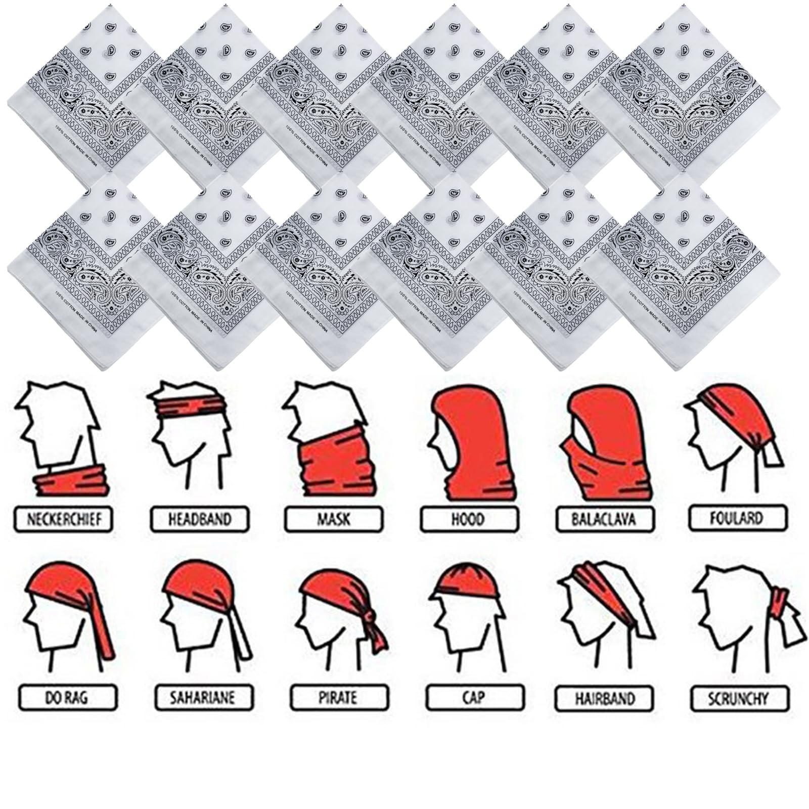 30PCS Bandanas Unisex Paisley Bandanas Bulk MultiPurpose Headband Cowbo…