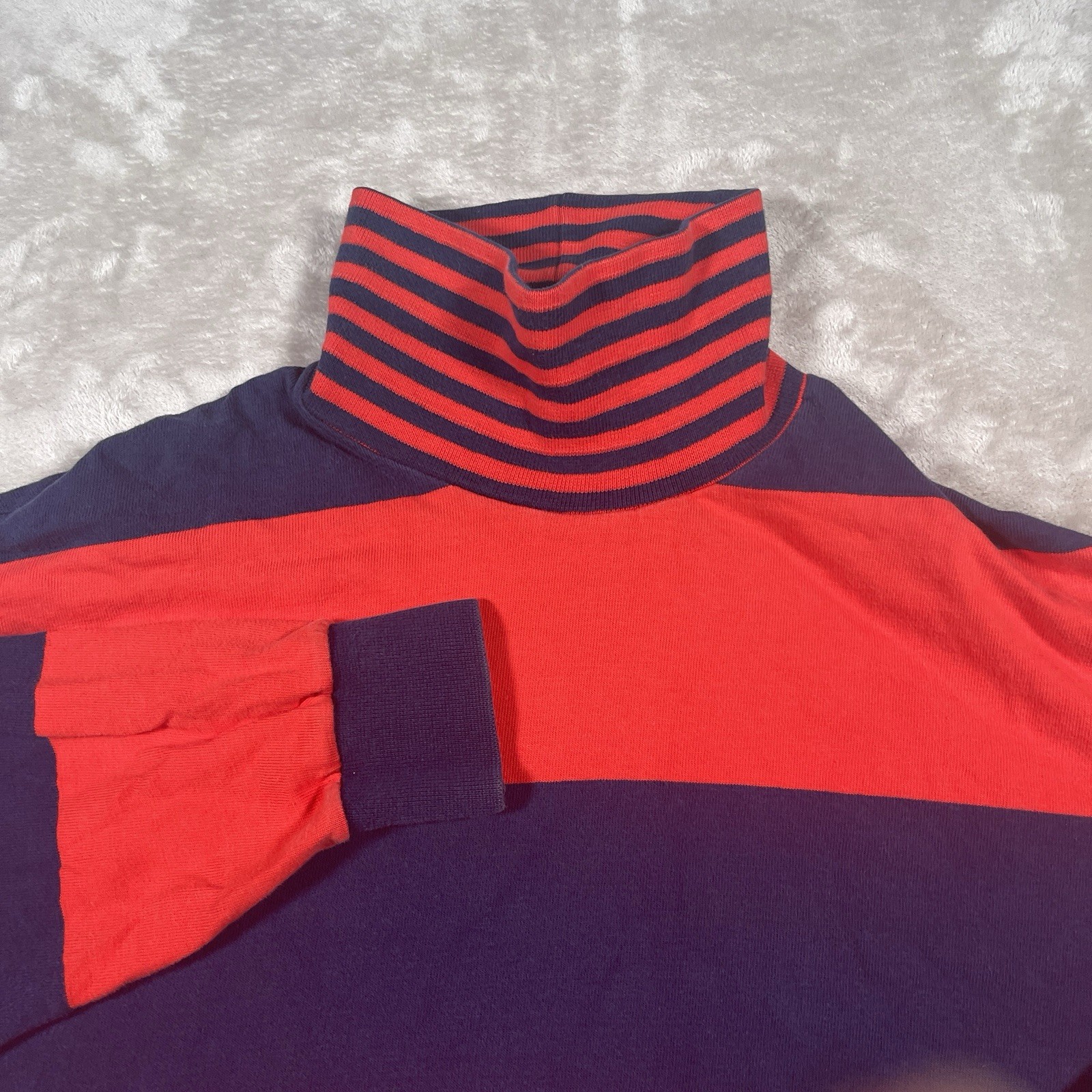 VINTAGE 80s American Eagle Long Sleeve Rugby Red/Blue Striped Turtleneck Mens XL