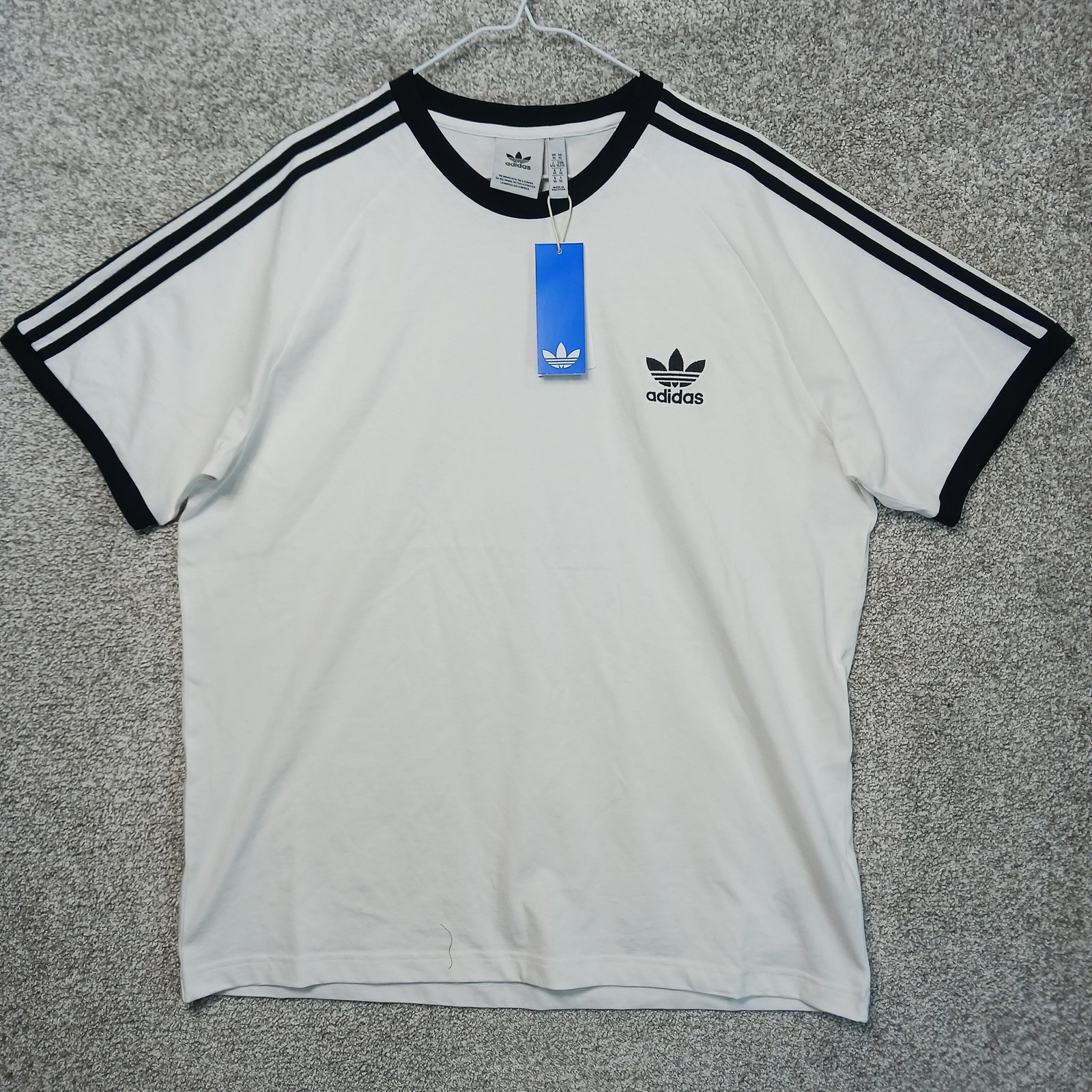 Adidas Shirt Mens XL White 3-Stripes Trefoil Originals Crew Neck Casual T-Shirt