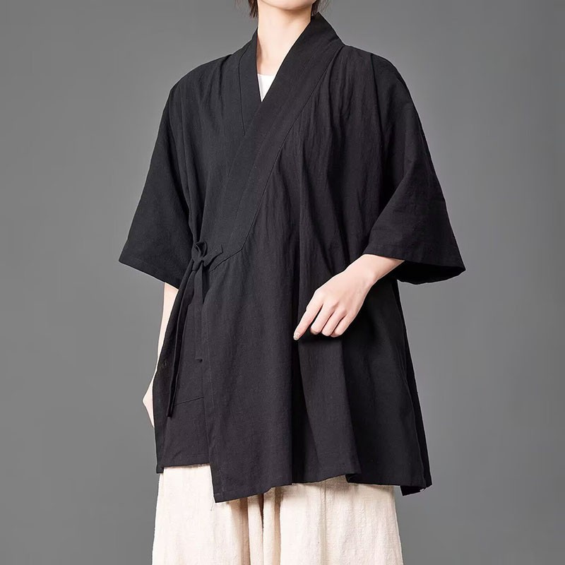 Chinese Style Mens Cotton Linen Hanfu Tops Shirts Cardigan Loose Casual Shirts