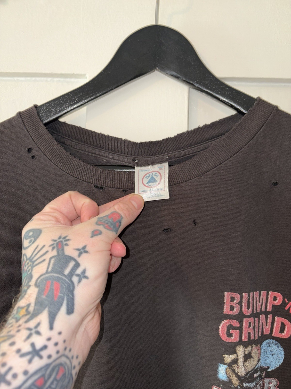 Vintage 90s XL Thrashed Bump N Grind Biker Shirt Distressed Harley Rare American