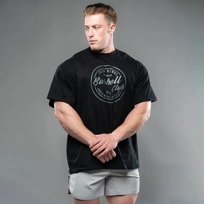 100% Cotton Men’s Printed Oversized T-shirt Crew Neck Short Sleeve Gym Training