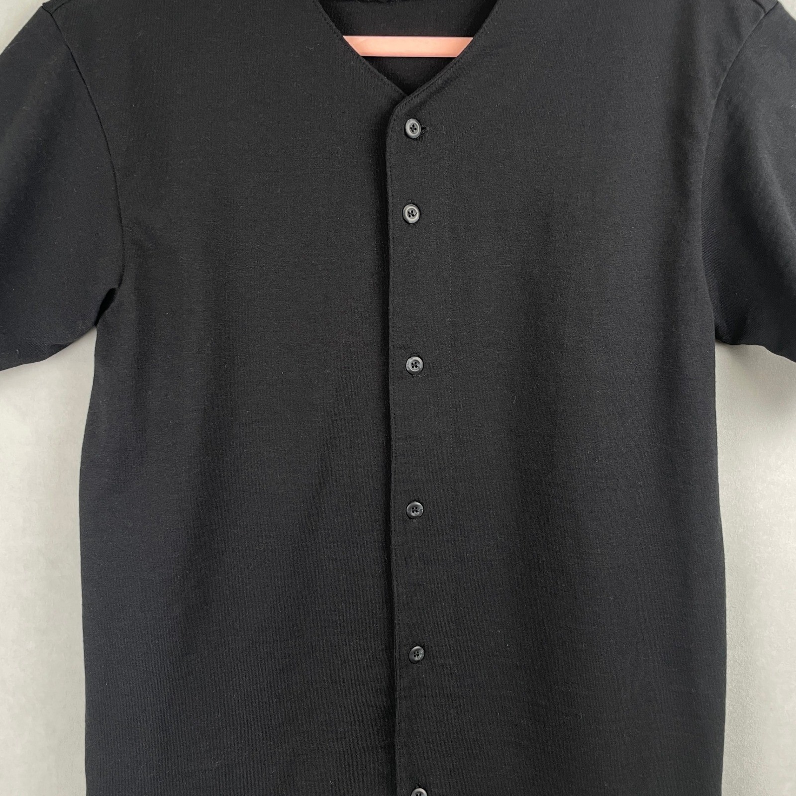 American Apparel Black Baseball Jersey Shirt S/S Button Heavyweight V-Neck USA M