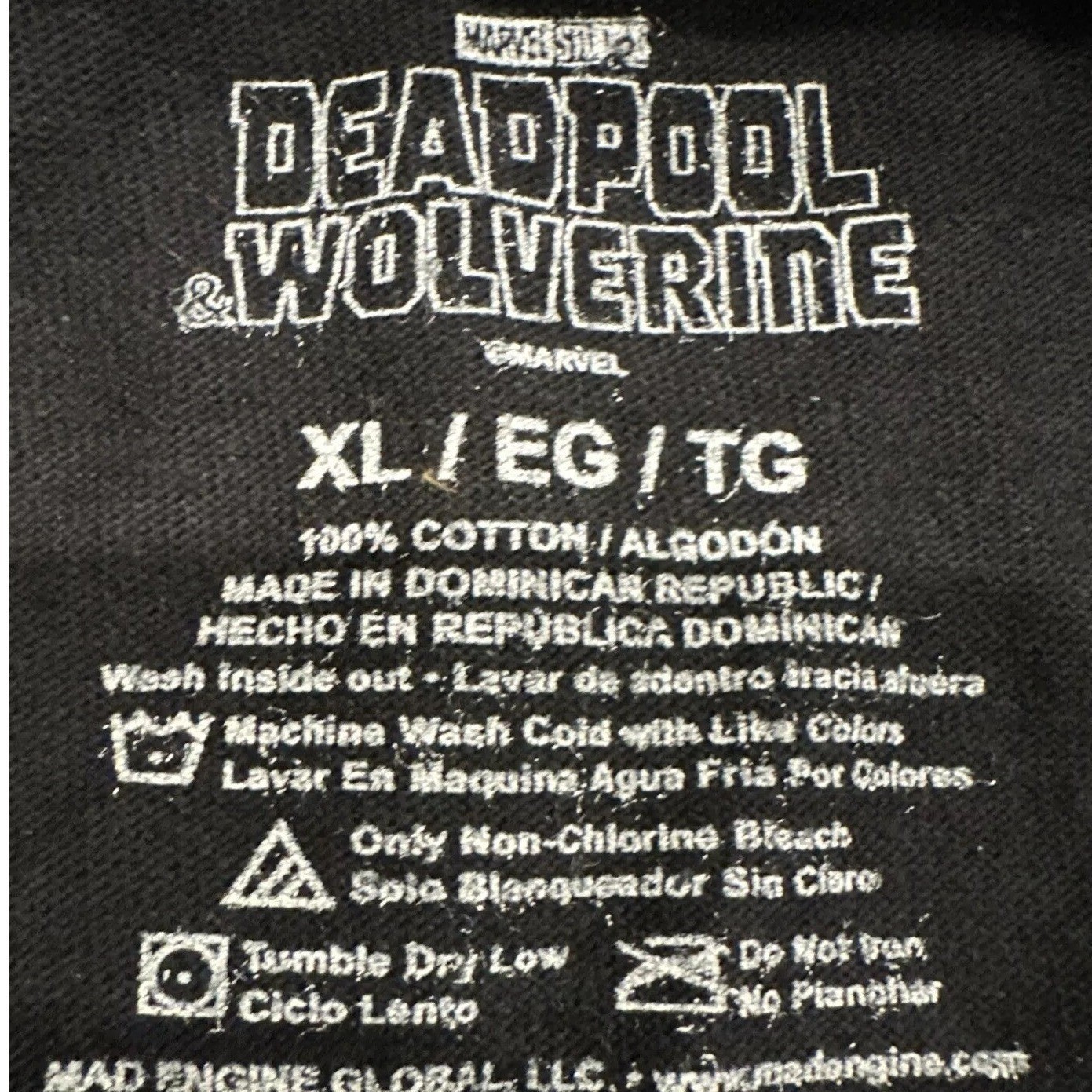 Marvel Studios Deadpool & Wolverine T-Shirt Men’s XL Black Mad Engine NWOT