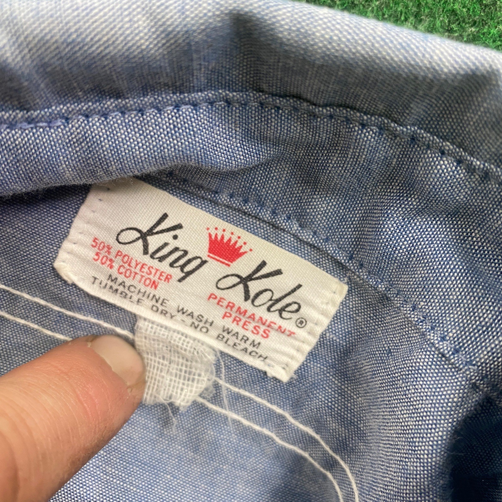 Vintage 60S King Kole Chambray Shirt Mens L Blue Denim Selvedge Cotton Work USA