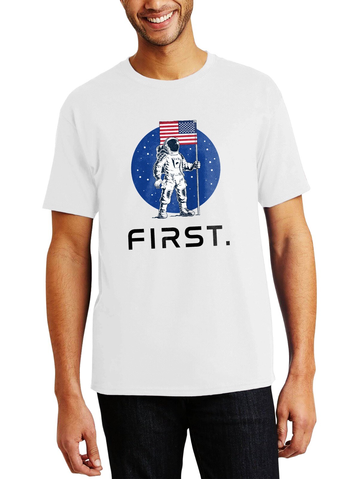 Hat and Beyond Mens Organic Cotton American Heart First Place on Moon T-Shirt