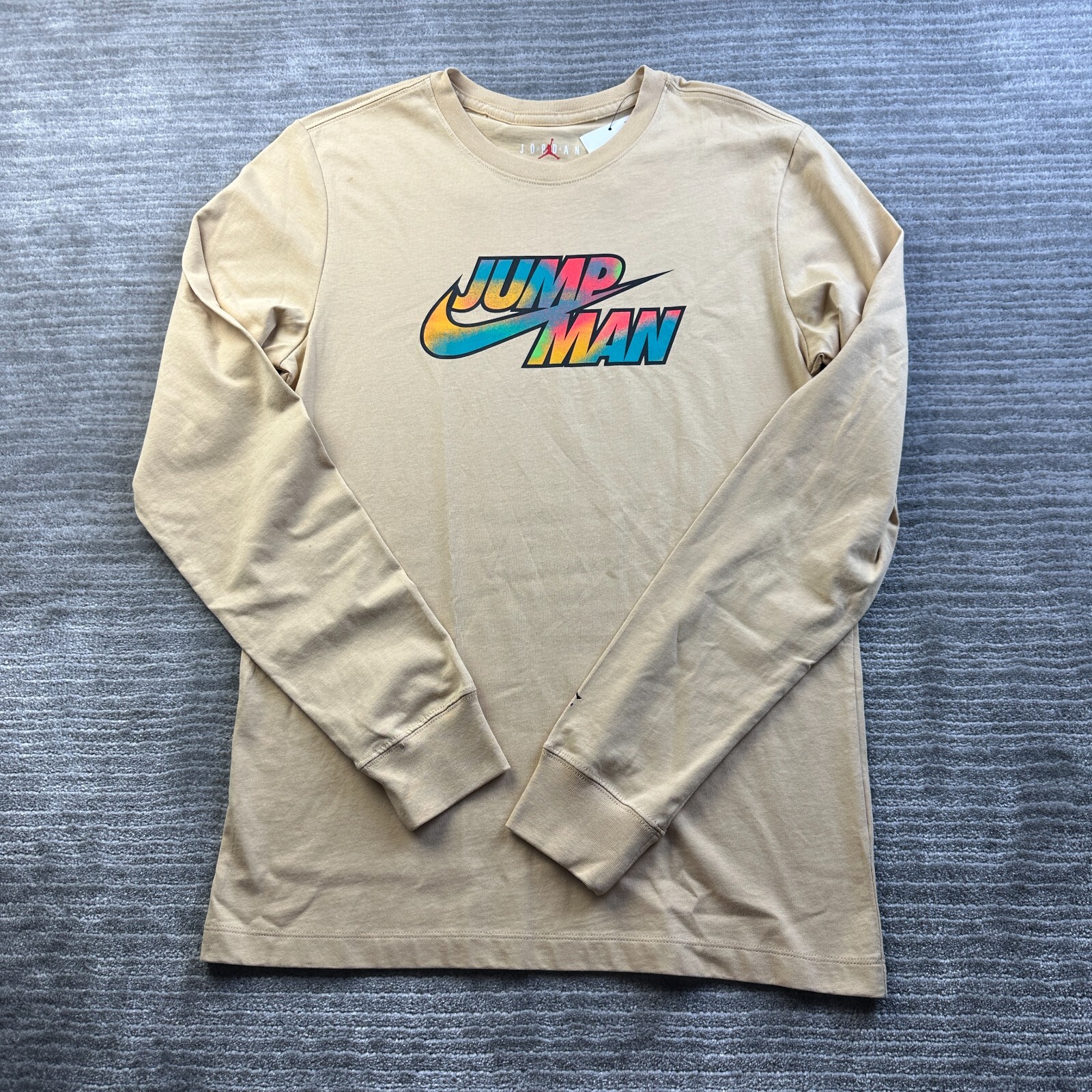 NEW Jordan Shirt Mens Small Beige Tan Long Sleeve Graphic Sneakerhead Jumpman