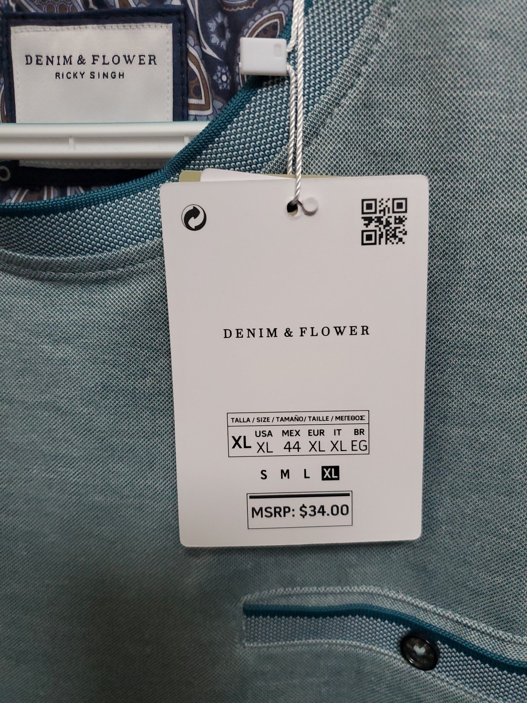 Denim & Flower Men’s XL T-Shirt Crew Neck Short Sleeve Easy Care NWT