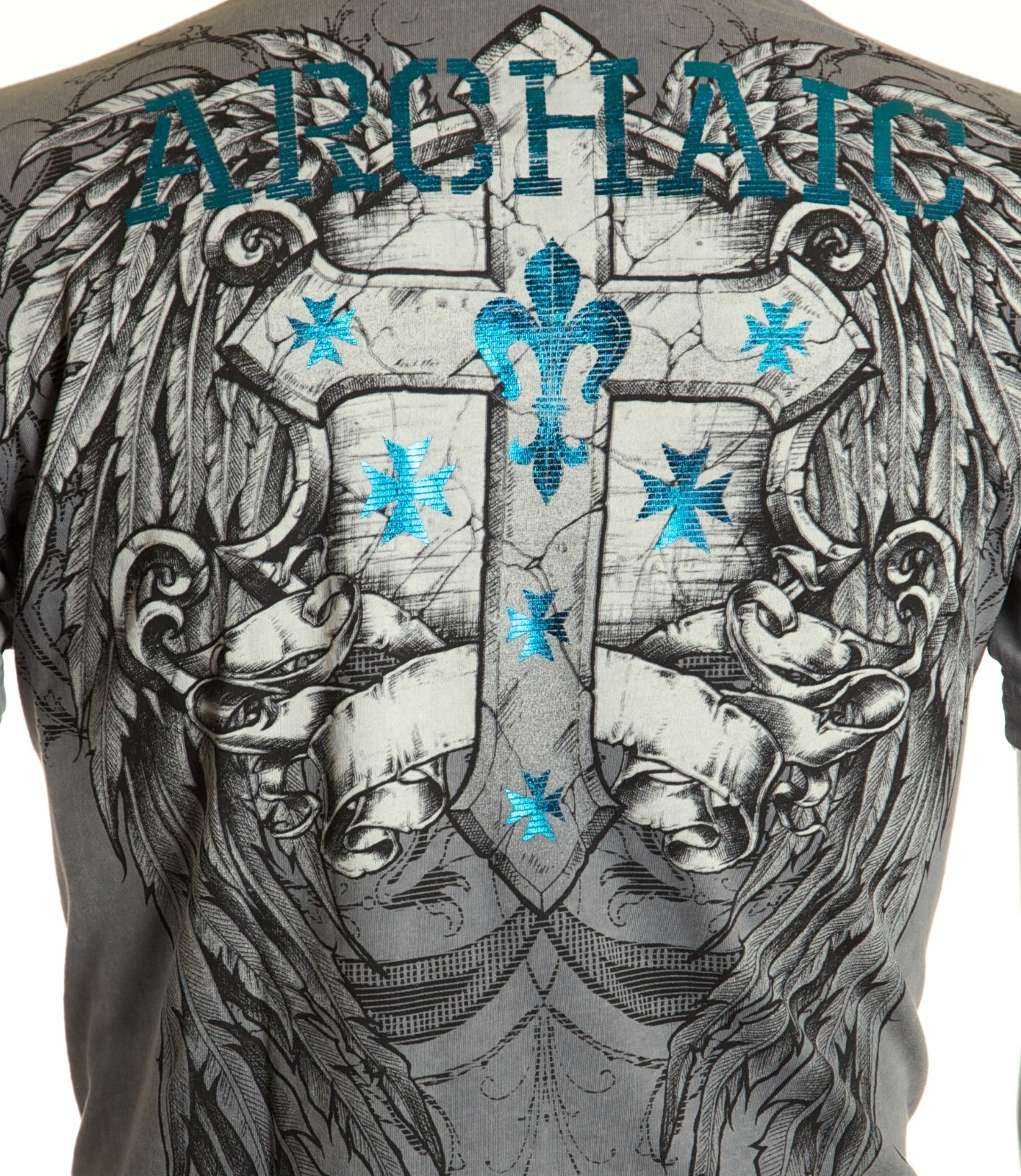 ARCHAIC by AFFLICTION Silver ARMY ANT Short Sleeve Slim Fit Y2K T-shirt NWT