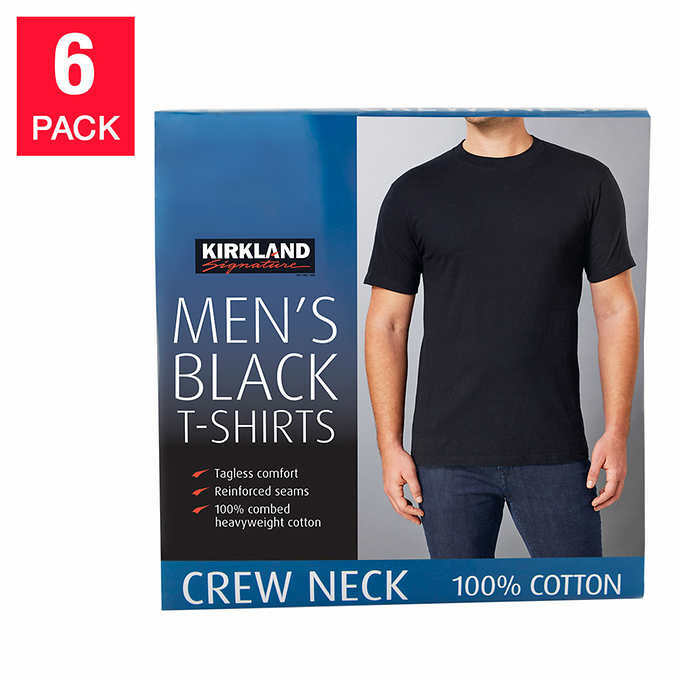 Kirkland Signature Men’s Crew Neck Tees, 6 pack – BLACK (Select Size) FAST SHIP