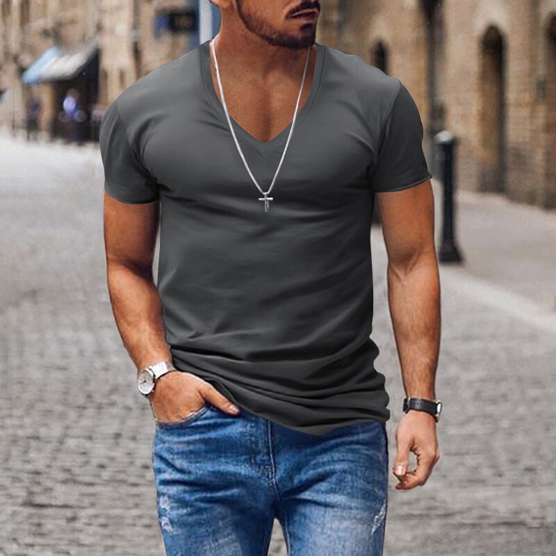 Mens Summer Tops Short Sleeve Muscle T Shirt Men Slim Fit V Neck Blouse Work Tee