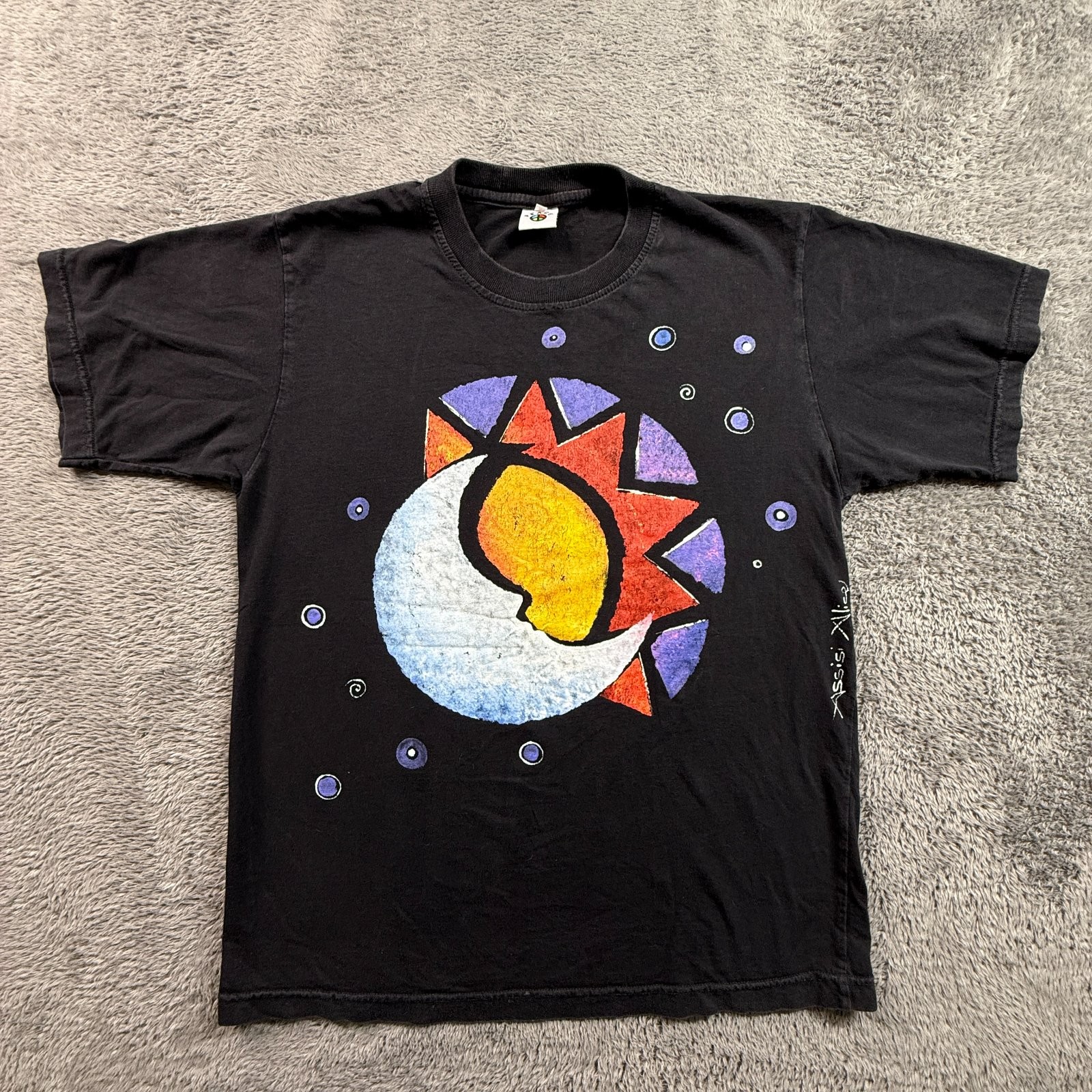 Vintage Italy Sun Moon Eclipse T-Shirt Sz M Peace Brand Hand-Painted Look Black