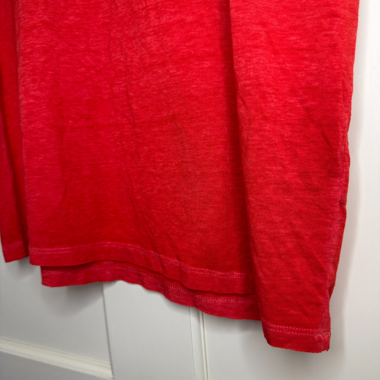 ELEVENPARIS Semi Sheer Raw Neckline and Hem Red Crewneck Tee Men’s Medium