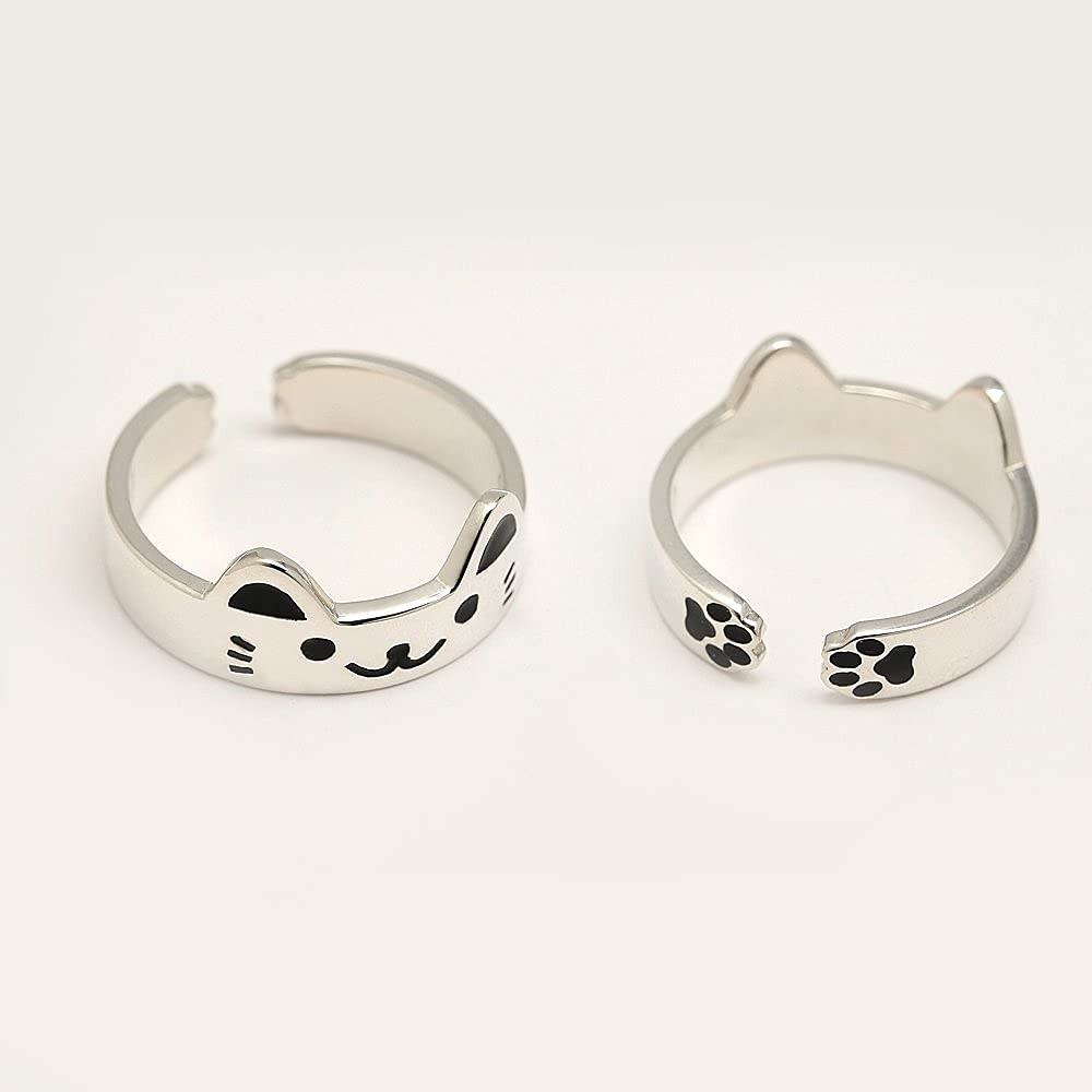 925 Sterling Silver Cat Ring, Adjustable Open Kitty Ring Size US 6-7, Cute An…