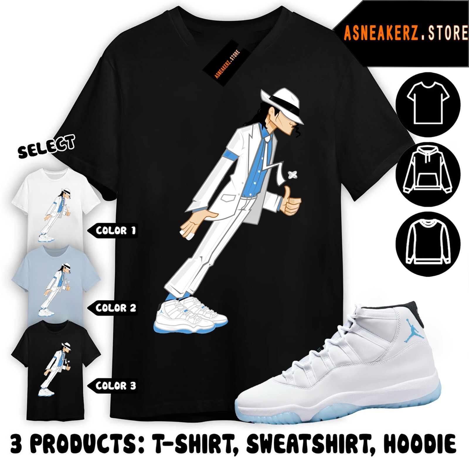 Tee Shirt Matching AJ 11 Columbia Legend Blue Match Sneaker MJ Michael Jackson