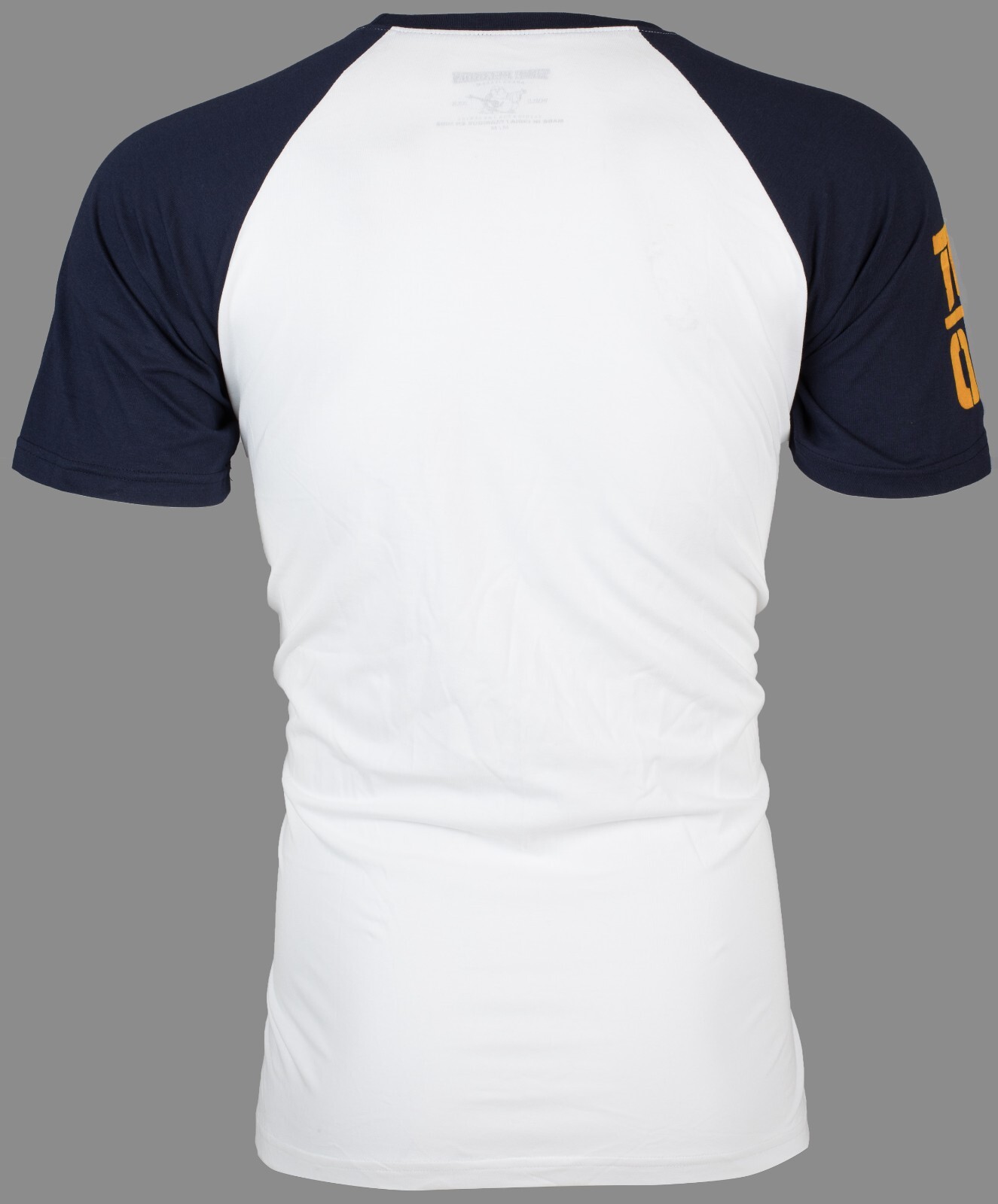 $79 TRUE RELIGION White Navy PART BUDDHA Short Sleeve Designer Raglan T-shirt