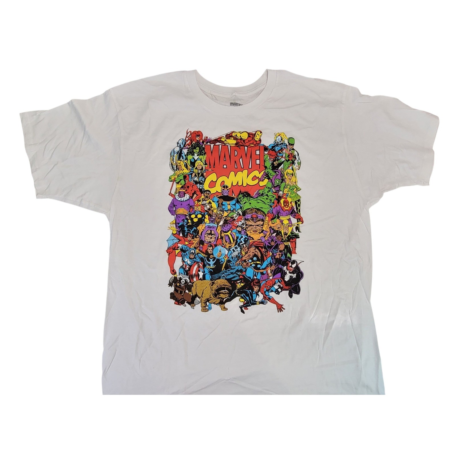 Marvel Comics All Over Print Graphic T Shirt Mens 2XL White Superhero