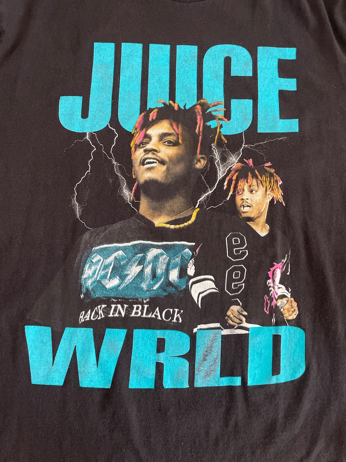Juice Wrld Shirt Back in Black Crewneck Graphic AC/DC No Tags. XL Chest 47
