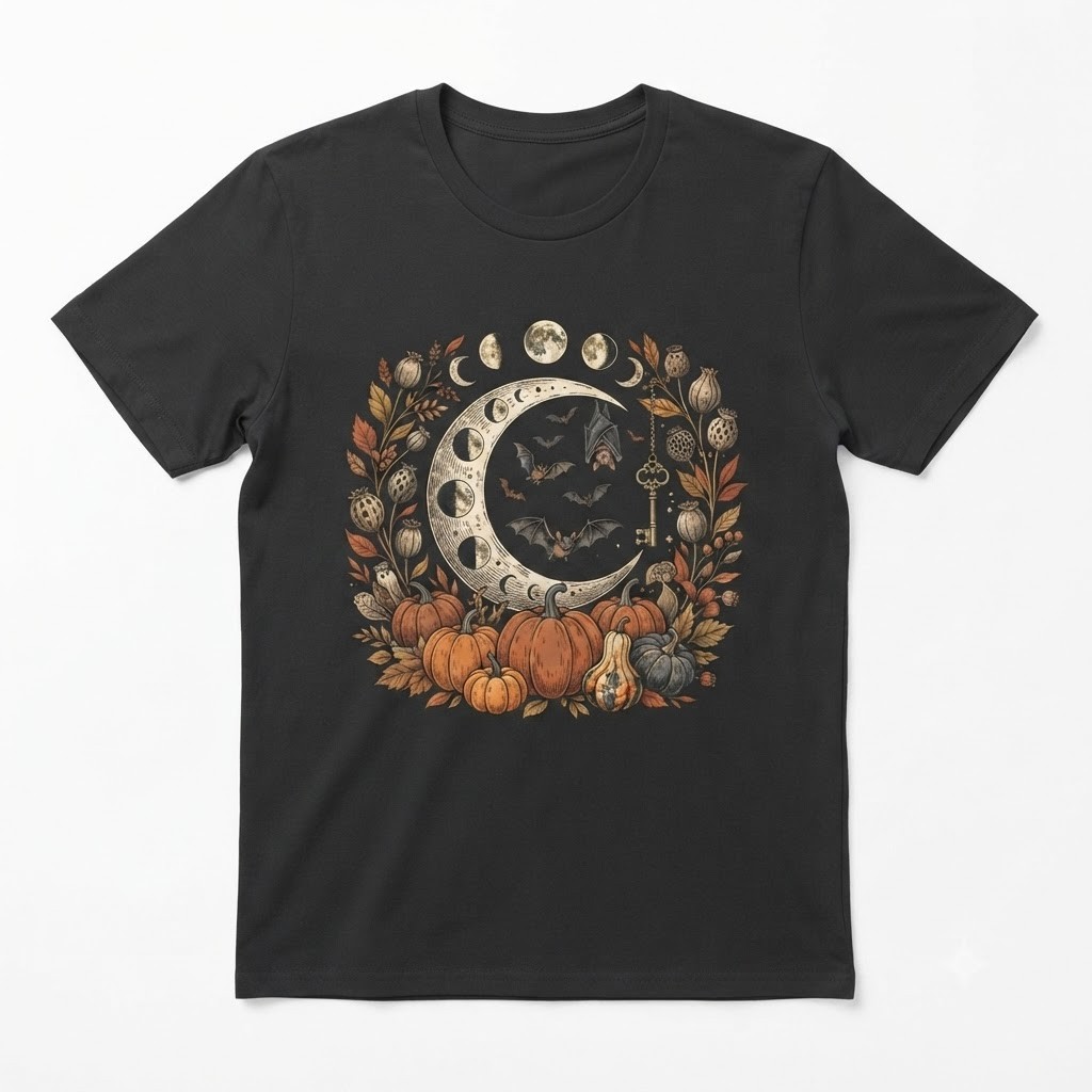 Autumn Moon T-Shirt, Fall Moon Shirt, Pumpkin Season Tee Halloween