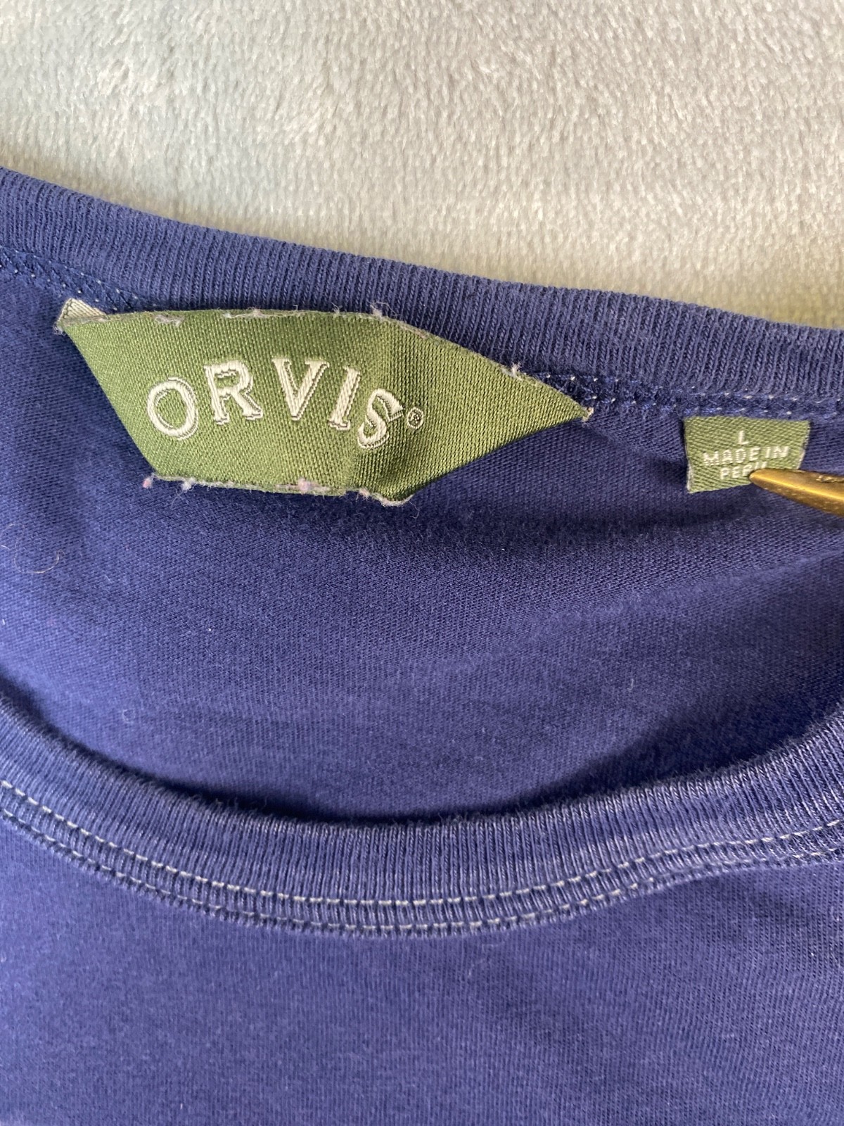 Orvis Men’s Crew Neck Long Sleeve Chain Stitch Seams T-shirt Sz. Large Navy