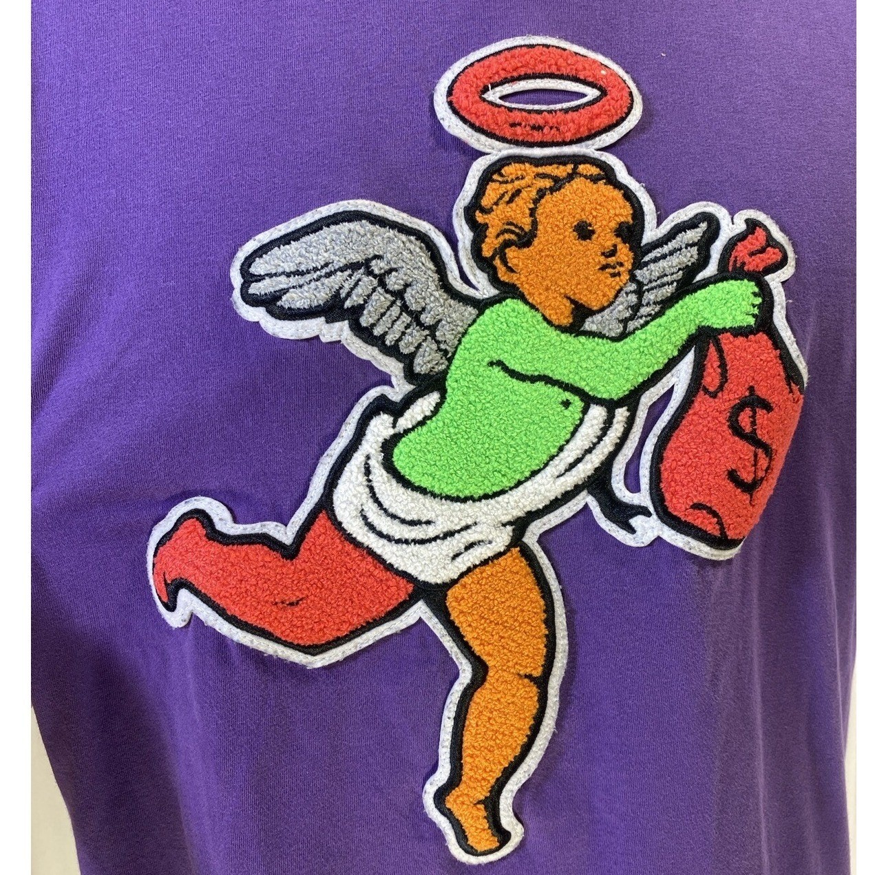 Muerte Hustle Daily Mens T-Shirt Medium Purple Chenille Angel Money Bag Graphic