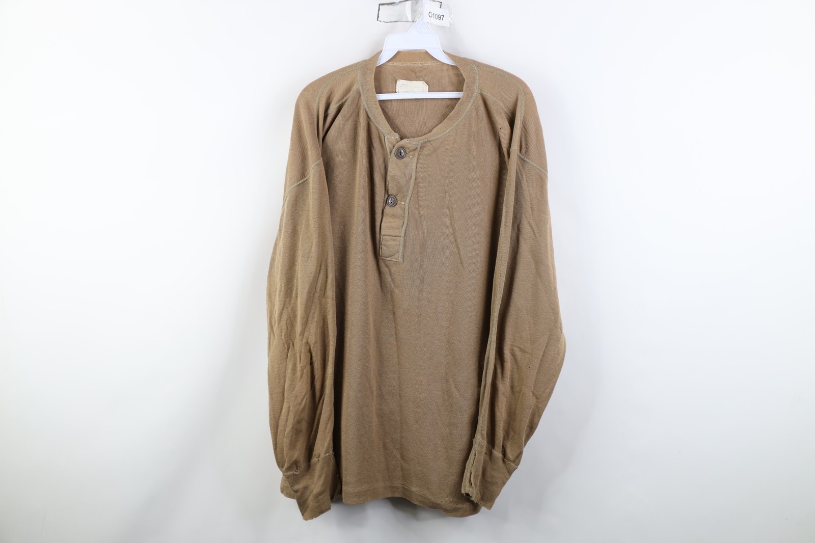 Vtg USGI Mens XL Thrashed Wool Blend Ribbed Knit Henley Undershirt T-Shirt USA