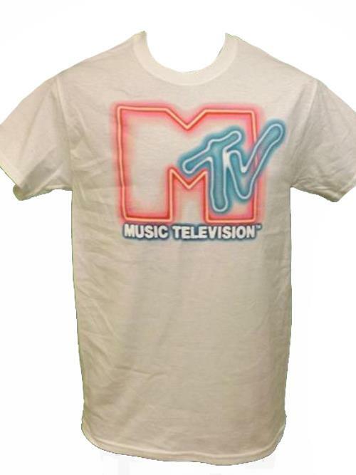 New Classic MTV Colorful Adult Mens Sizes M-L White Retro Look Shirt