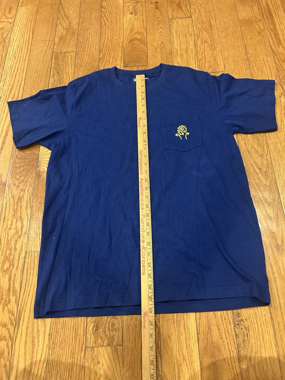 Keith Haring Uniqlo UT Shirt Large L Blue Pop Art Pocket Graphic Short Sleeve