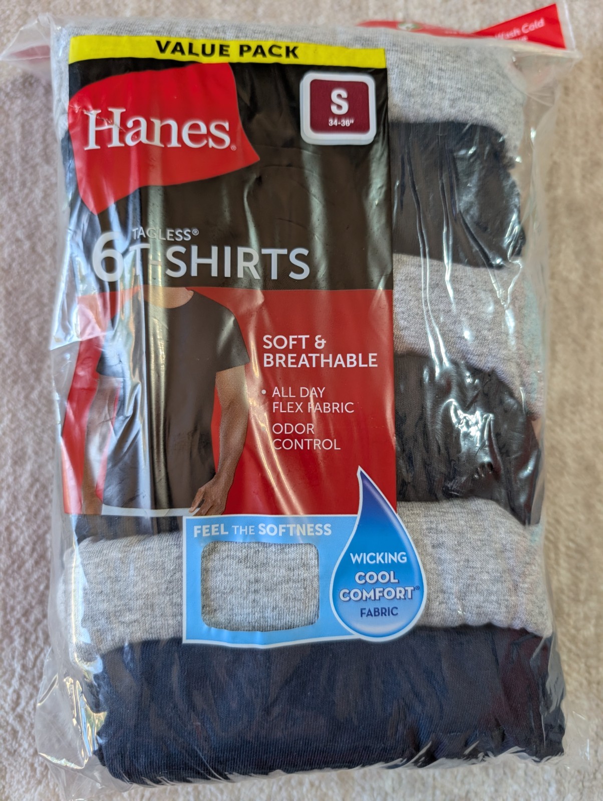 Hanes T-Shirt 6-Pack Men’s ComfortSoft TAGLESS Crewneck Short Sleeve Tee Value