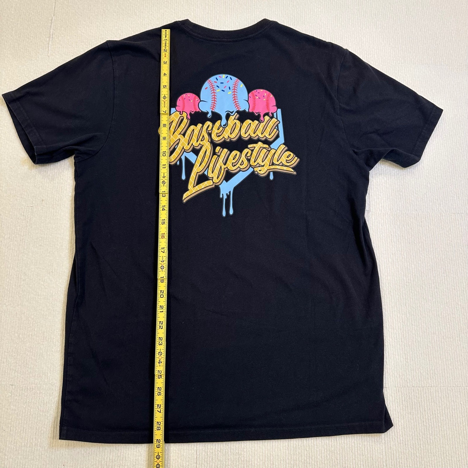 BSBL Lifestyle 101 Apparel Drip Graphic T-Shirt Black Ice Cream Baseball L