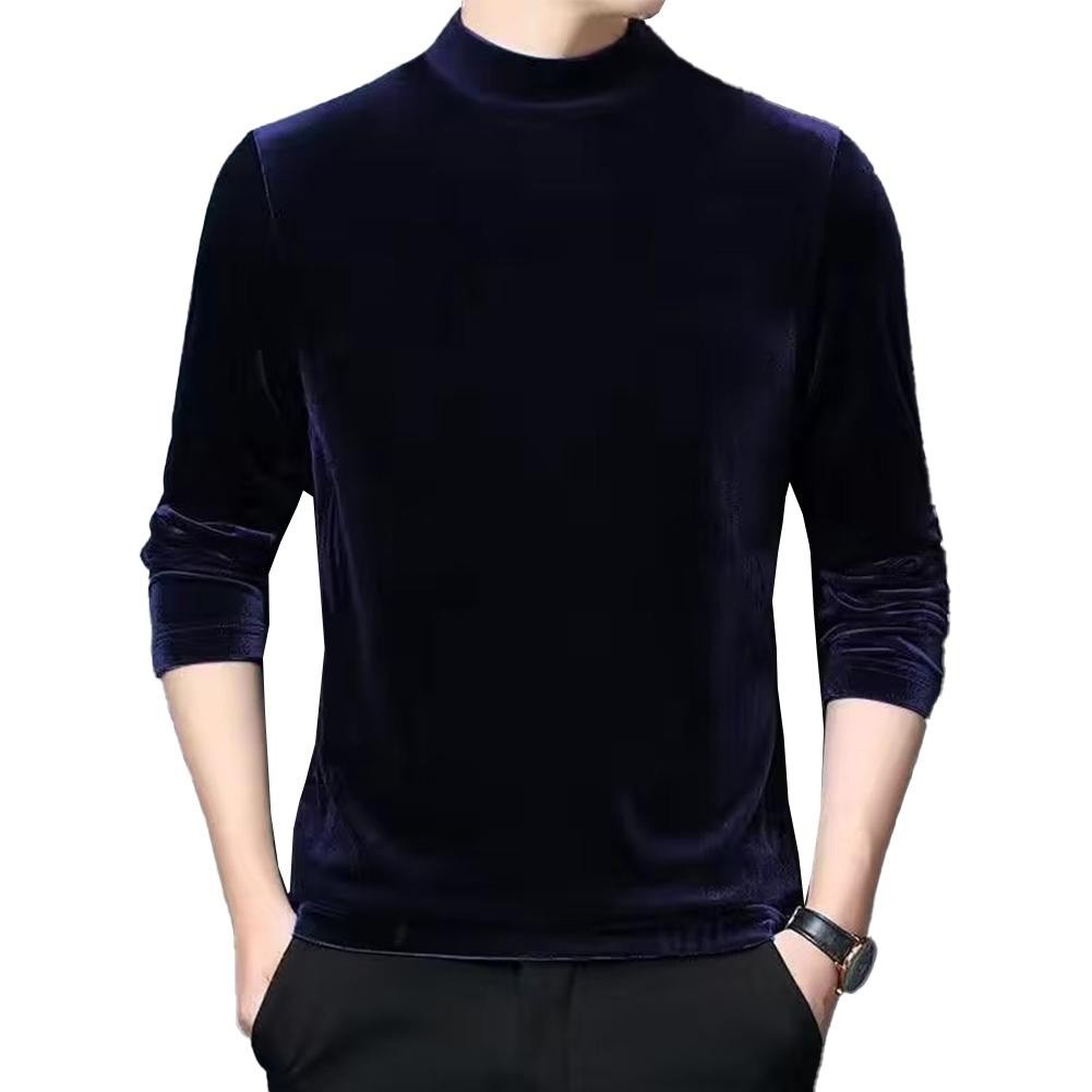 Mens Velvet Slim Half Turtleneck Pullover Long Sleeve Elastic Blouse Tops