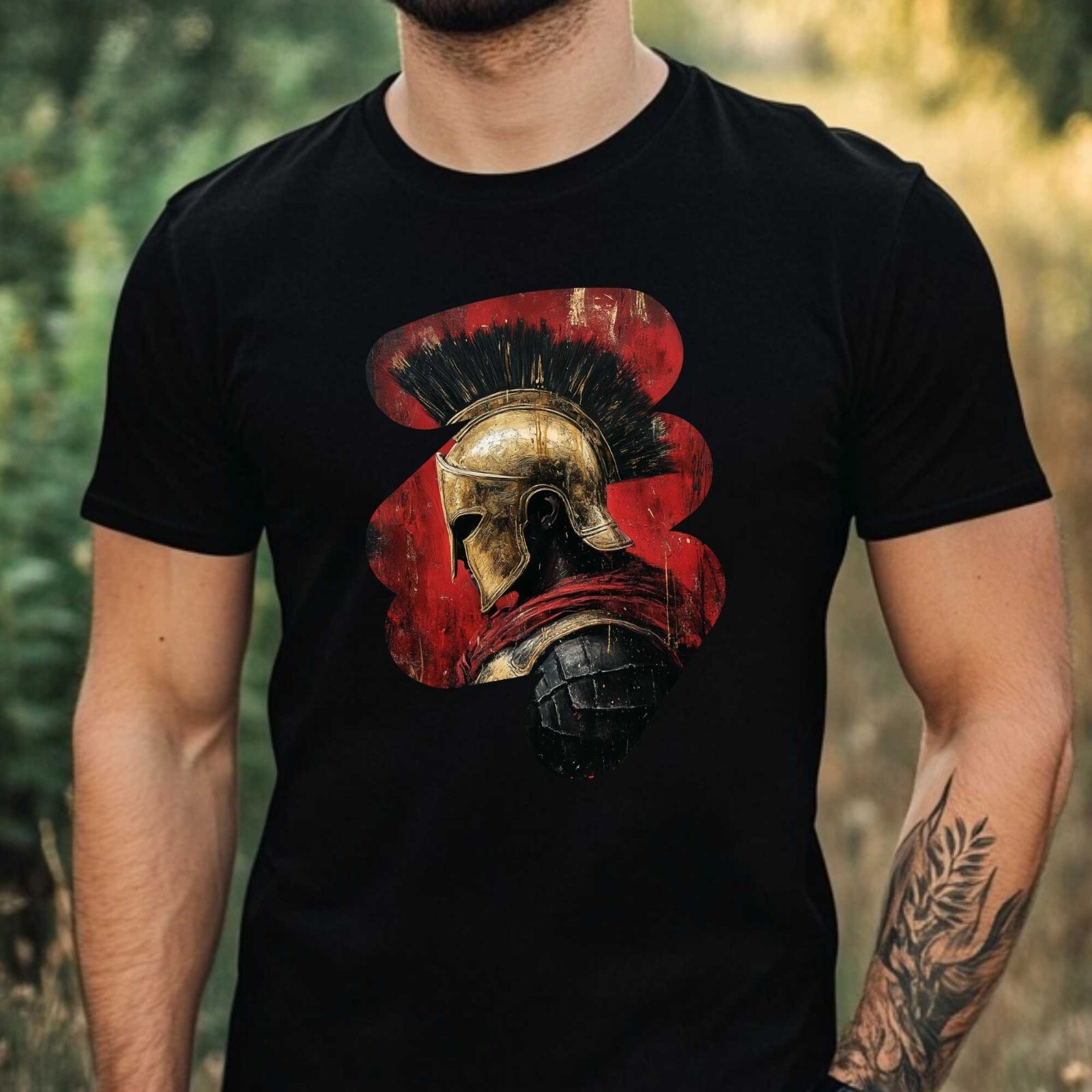 Mens Achilles Warrior Motif Cotton T-Shirt Size XS to 5XL