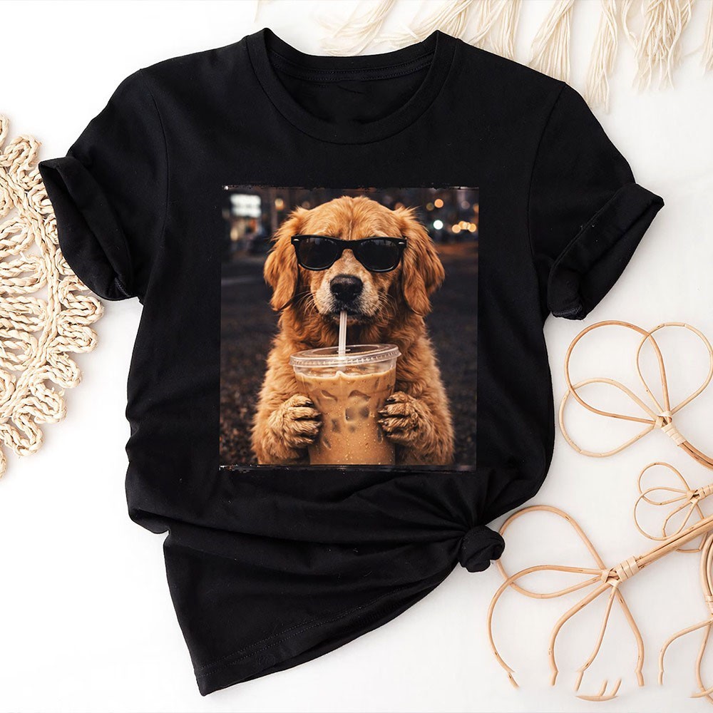 Golden Retriever Iced Coffee T-Shirt, Funny Dog Parents Tee