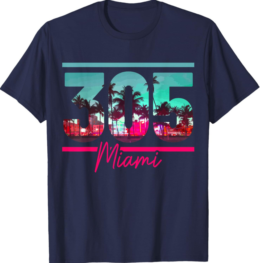 Miami 305 Area Code Florida Vintage Palm Trees Pride Retro Small T-Shirt