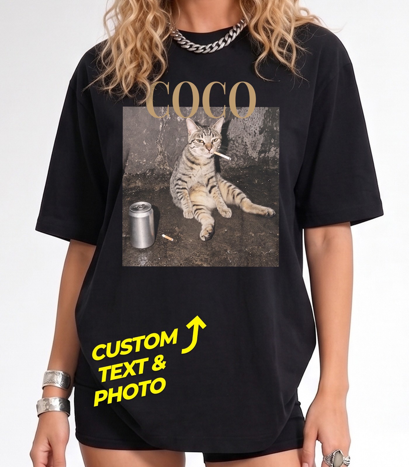 Funny Pet Photo Meme Shirt Custom Dog Graphic Tee Vintage Cat Smoking Tshirt