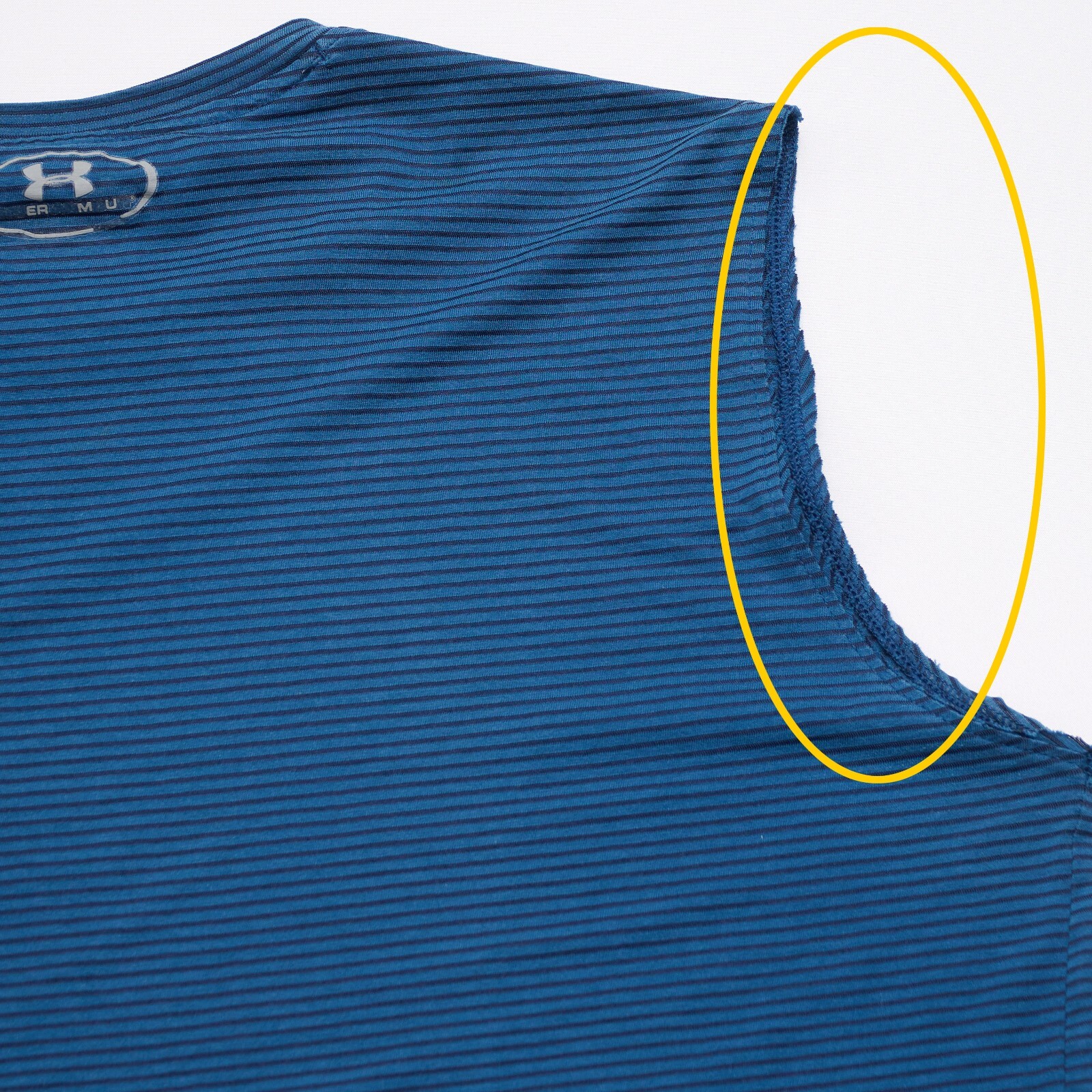 Under Armour Heatgear Blue Striped Sleeveless Tee Men’s L Semi-Fitted – Read!