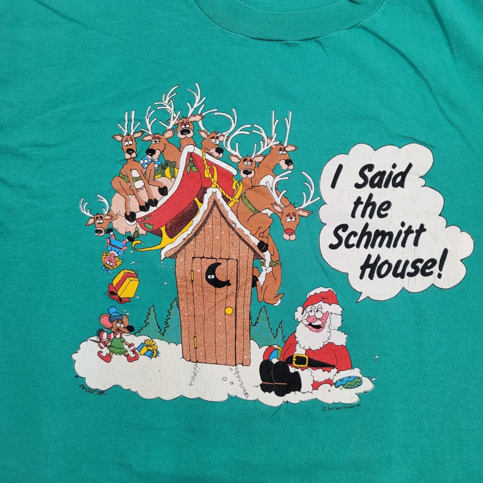 Vintage 90s Funny Christmas Shirt Large 22×25 Cropped