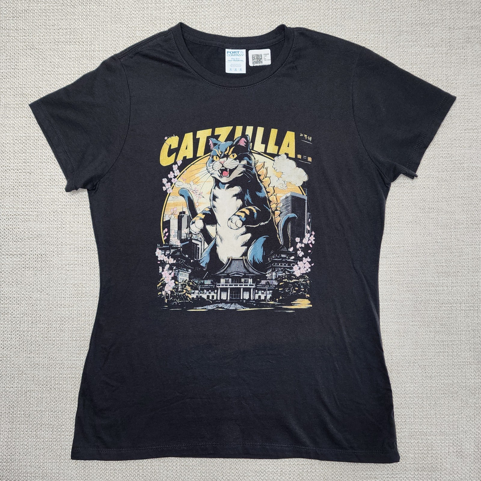 Catzilla T-Shirt – Cat Meets Godzilla Monster Funny Graphic Tee Women’s Size M