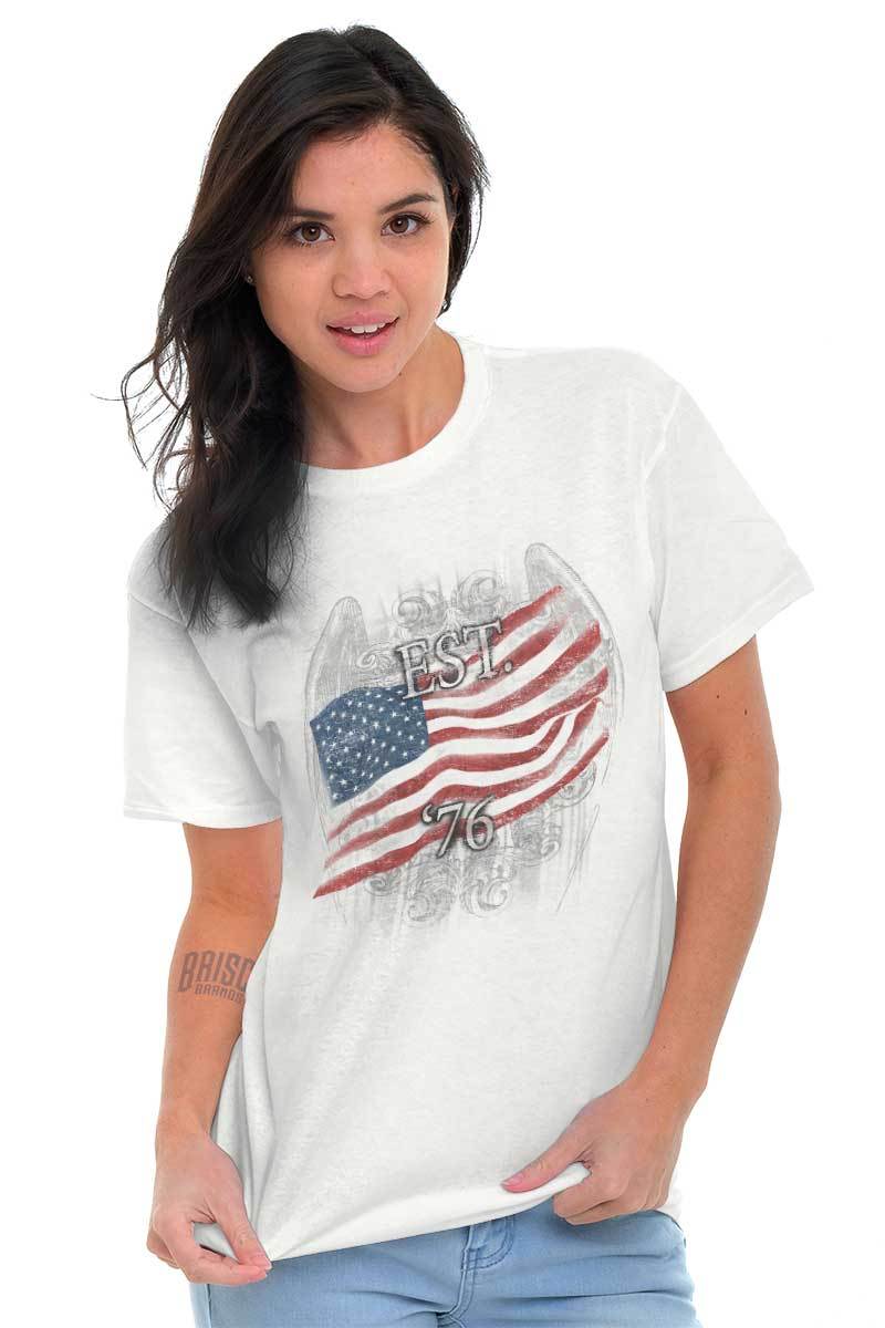 American Flag USA Patriotic United States Adult Short Sleeve Crew T Shirt