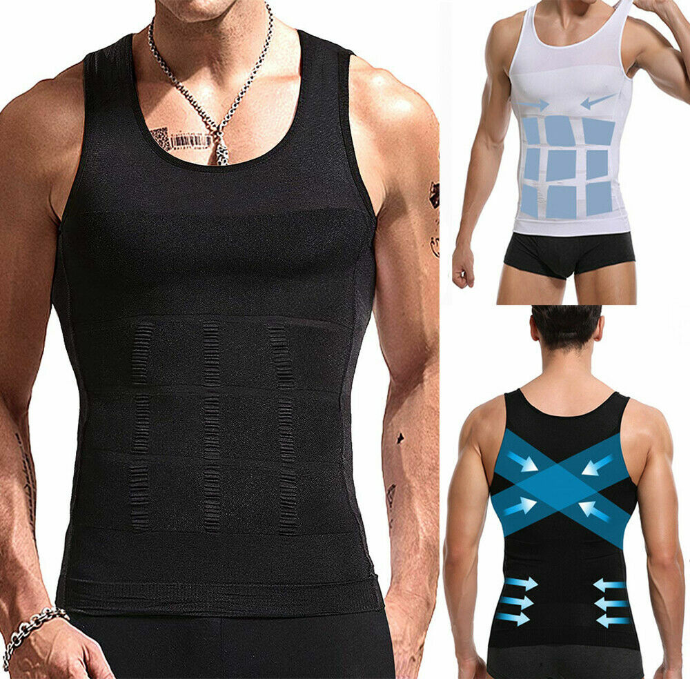 Men Slimming Body Shaper Belly Chest Compression Vest Girdle T-Shirt Tank Top US