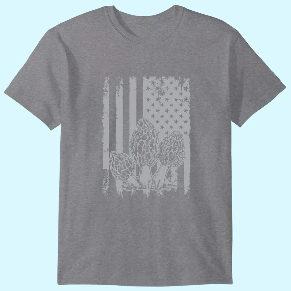 Morel Mushrooms American Flag Patriotic Fathers Day Men Gift Gidan Tee
