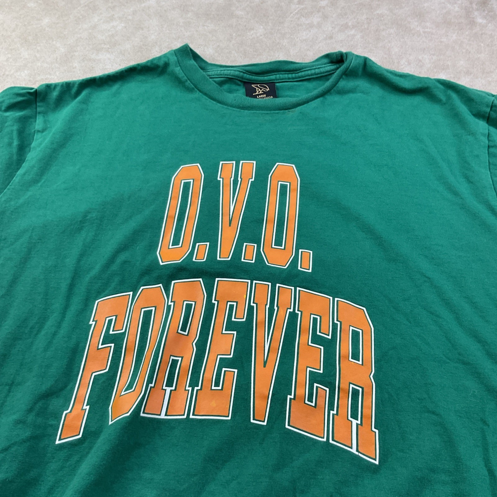 OVO T-Shirt Men Sz L Forever October’s Very Own Drake Owl Green Owl Double Sided