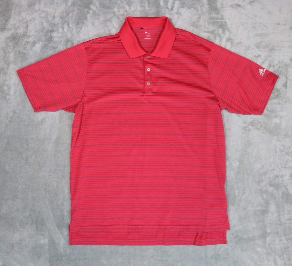Men’s Adidas Golf Stripe Red Short Sleeve Polo Shirt Large